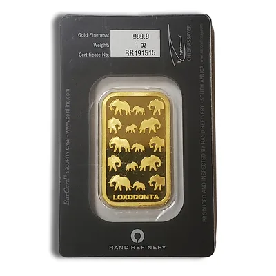 1 oz Gold Bar - Rand Refinery (Carded) — reverse view
