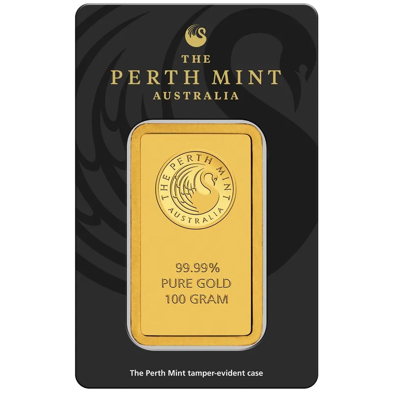 100 gram Gold Bar - Perth Mint (Carded) — Gold bullion from Standard Bullion