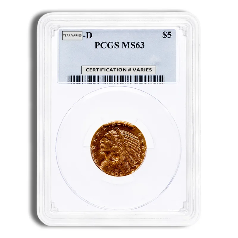 $5 Gold Indian Half Eagle - PCGS MS63 — Gold bullion from Standard Bullion