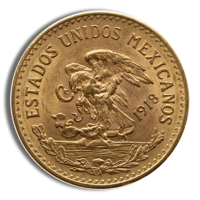 1918 Mexico Gold 20 Peso - BU — reverse view