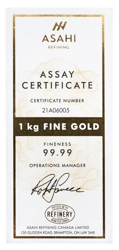 1 kilo Gold Bar - Brand Varies .9999 (COMEX Brand) — packaging view