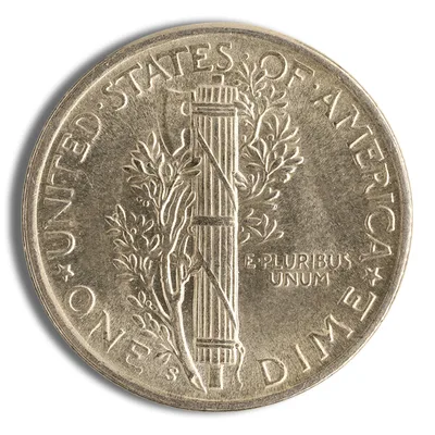 <body> FV 90% Silver Mercury Dimes - BU — reverse view