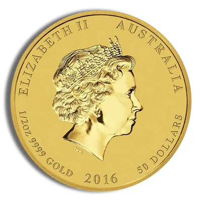 2016 1/2 oz Australia Gold Lunar Monkey BU - Series II — reverse view