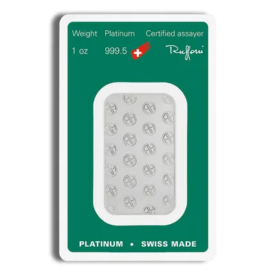1 oz Platinum Bar - Argor-Heraeus (Carded) — reverse view
