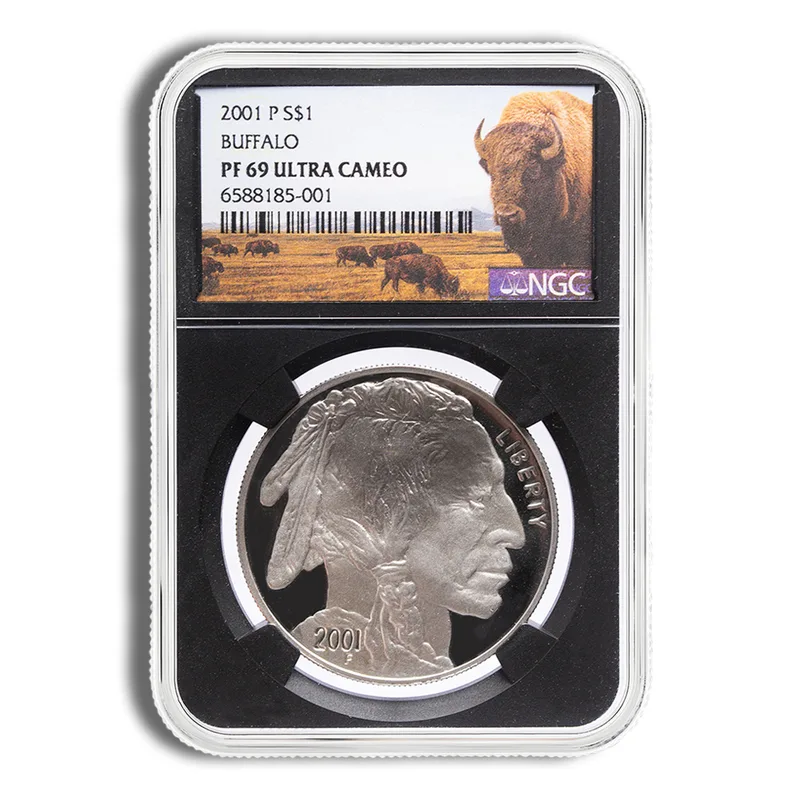 2001-P <body> Silver Buffalo Commem - NGC PF69 (Black Core) — Silver bullion from Standard Bullion