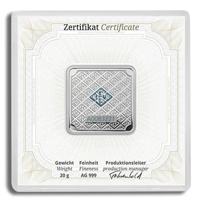 20 gram Silver Bar - Geiger (In Assay) — reverse view