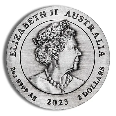 2023 2 oz Australia Silver Lunar Rabbit BU - Series III - Antiqued — reverse view