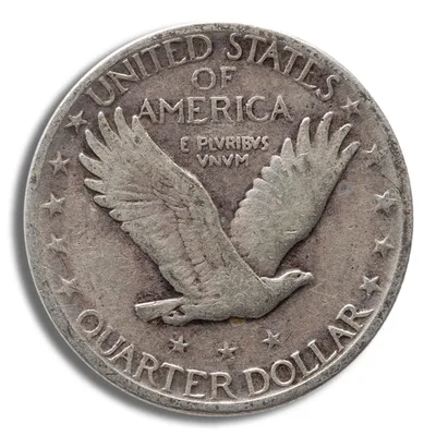 <body> FV 90% Silver Standing Liberty Quarters - Full Date — reverse view