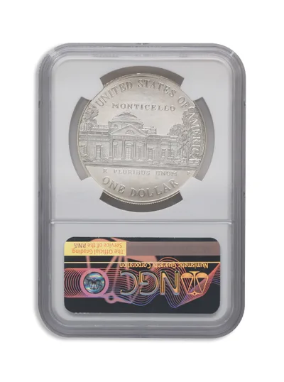 1993-P <body> Jefferson Silver Commem - NGC MS70 — reverse view