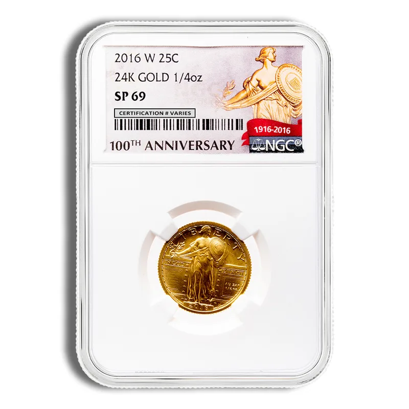 2016-W 1/4 oz Gold Standing Liberty Centennial Coin (Cap/Incomplete/Slab) — Gold bullion from Standard Bullion