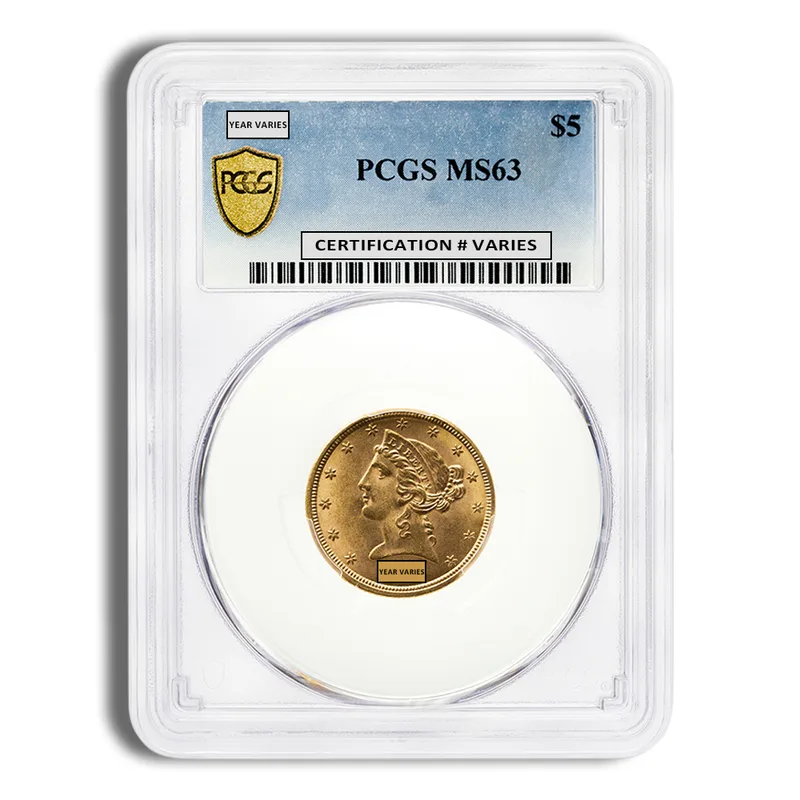 $5 Gold Liberty Half Eagle - PCGS MS63 — Gold bullion from Standard Bullion
