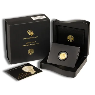 2016-W 1/10 oz Gold Mercury Dime Centennial Coin w/OGP — packaging view