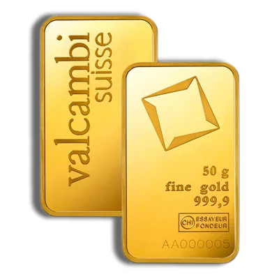50 gram Gold Bar - Valcambi (Carded) — packaging view