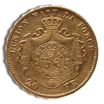 Belgium Gold 20 Francs - Leopold II (1867-1882) — reverse view