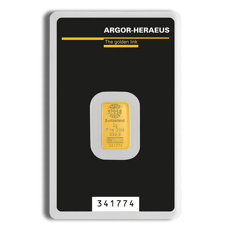 2 gram Gold Bar - Argor-Heraeus (Carded) — Gold bullion from Standard Bullion