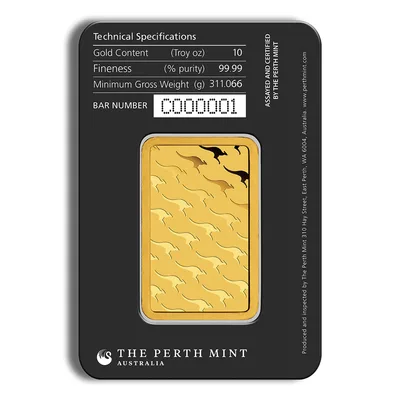 10 oz Gold Bar - Perth Mint (Carded) — reverse view
