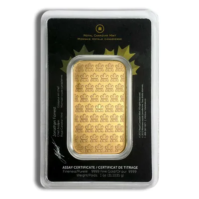 1 oz Gold Bar - Royal Canadian Mint - RCM (Carded) — reverse view