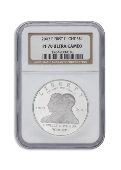 2003-P <body> First Flight Silver Commem - NGC PF70 — reverse view