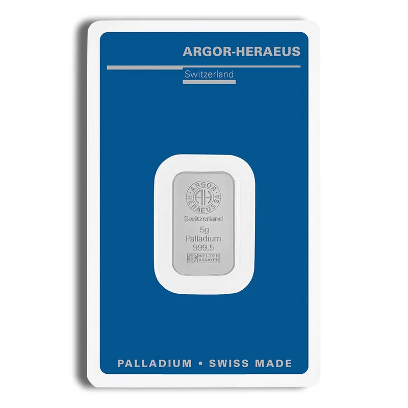 5 gram Palladium Bar - Argor-Heraeus (Carded) — Palladium bullion from Standard Bullion