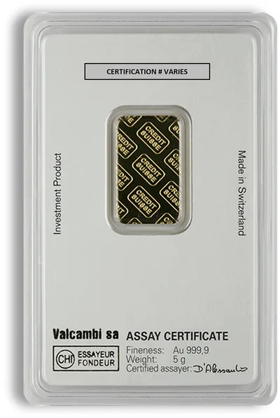 5 gram Gold Bar - Credit Suisse (Carded) — reverse view