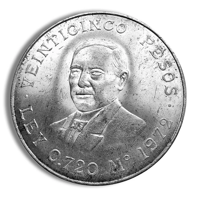 1972 Mexican 25 Pesos Juarez Silver Coin (AU/BU) — Silver bullion from Standard Bullion