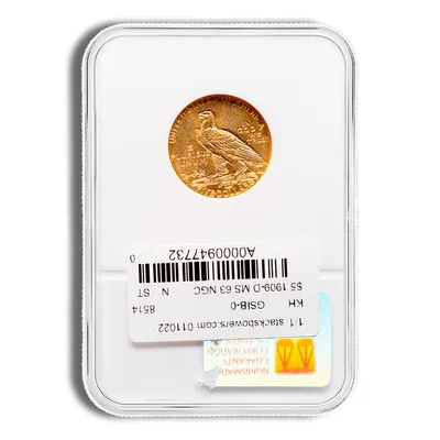 $5 Gold Indian Half Eagle - NGC MS63 — reverse view