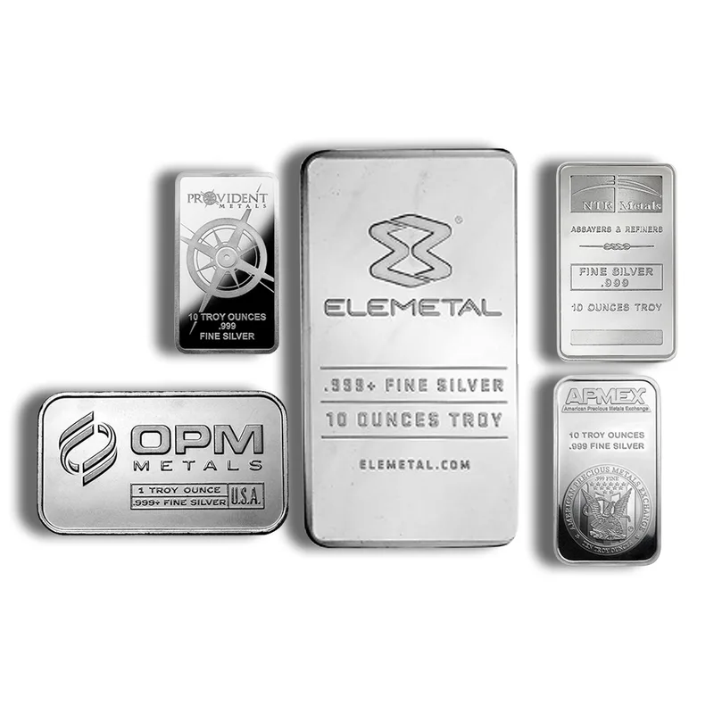 10 oz Silver Bar - Elemetal/APMEX/Provident/NTR/OPM — Silver bullion from Standard Bullion