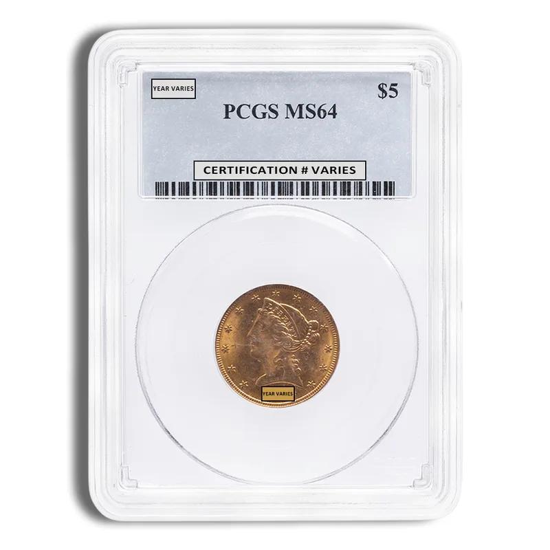 $5 Gold Liberty Half Eagle - PCGS MS64 — Gold bullion from Standard Bullion