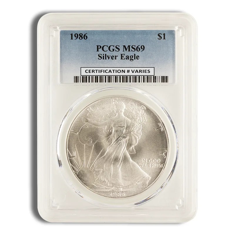 1986 Silver Eagle PCGS MS69 — Silver bullion from Standard Bullion