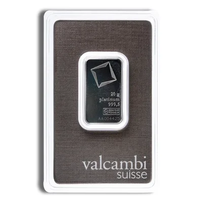 20 gram Platinum Bar - Valcambi (Carded) — reverse view