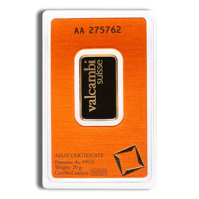 20 gram Gold Bar - Valcambi (Carded) — reverse view