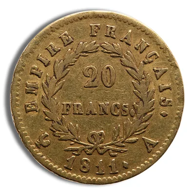 France Gold 20 Francs - Napoleon I (1807-1815) — reverse view