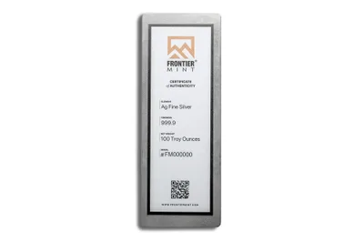 100 oz Silver Bar - Frontier Mint (Frosted) — reverse view
