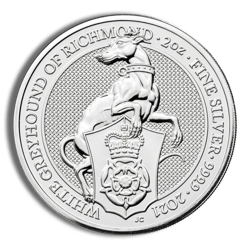 2021 2 oz Silver Great Britain Queen's Beasts - Greyhound — Silver bullion from Standard Bullion