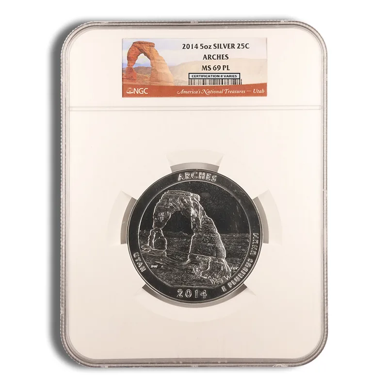 2014 5 oz ATB Arches Silver Coin NGC MS69PL — Silver bullion from Standard Bullion