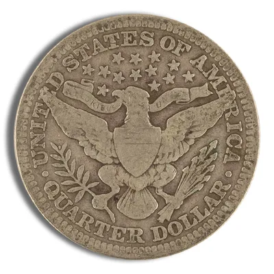 <body> FV 90% Silver Barber Quarters - G-F — reverse view