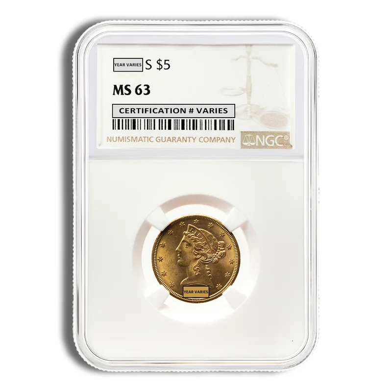 $5 Gold Liberty Half Eagle - NGC MS63 — Gold bullion from Standard Bullion