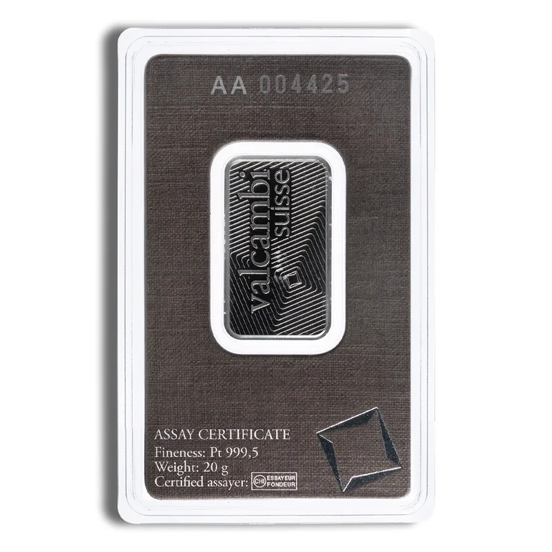 20 gram Platinum Bar - Valcambi (Carded) — Platinum bullion from Standard Bullion