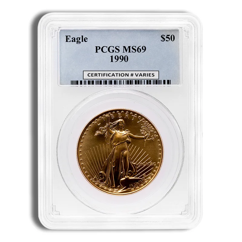 1990 1 oz Gold Eagle $50 PCGS MS69 — Gold bullion from Standard Bullion