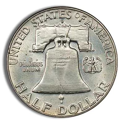<body> FV 90% Silver Franklin Half Dollars — reverse view