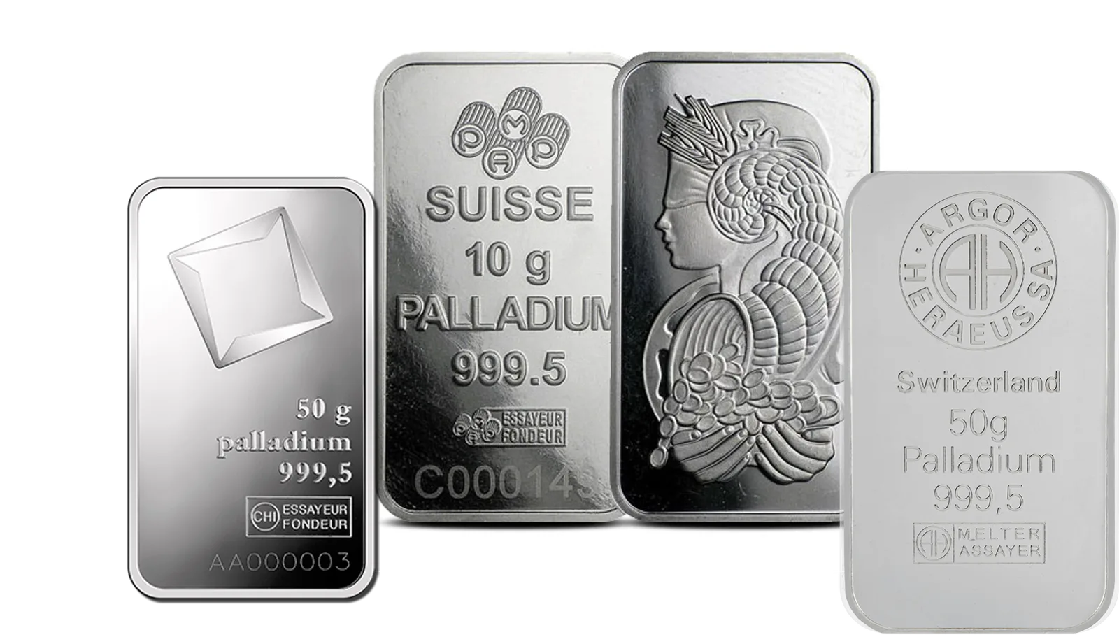 50 gram Palladium Bar - Brand Varies — Palladium bullion from Standard Bullion