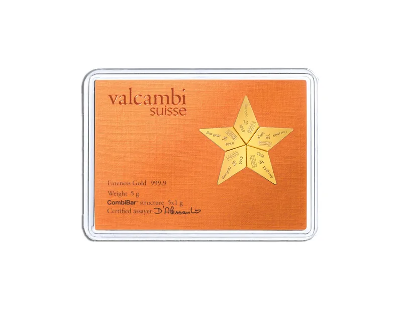 5 x 1 gram Valcambi CombiBar™ Star (Assay - Plain Back) — Gold bullion from Standard Bullion