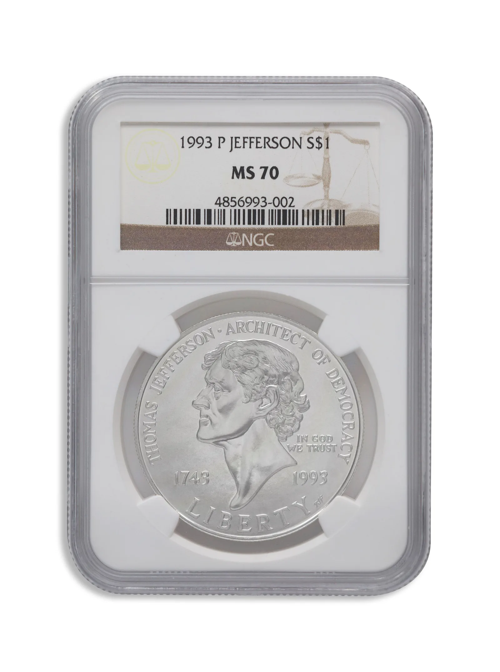 1993-P <body> Jefferson Silver Commem - NGC MS70 — Silver bullion from Standard Bullion