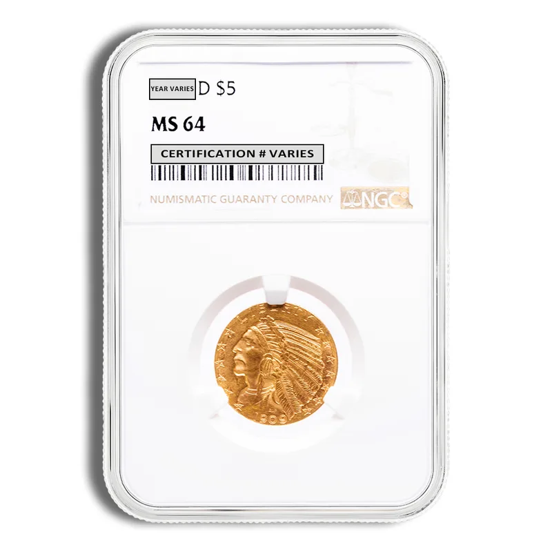 $5 Gold Indian Half Eagle - NGC MS64 — Gold bullion from Standard Bullion