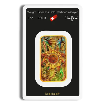 1 oz Gold Bar - Argor-Heraeus Kinebar (Carded) — reverse view