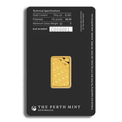 5 gram Gold Bar - Perth Mint (Carded) — reverse view