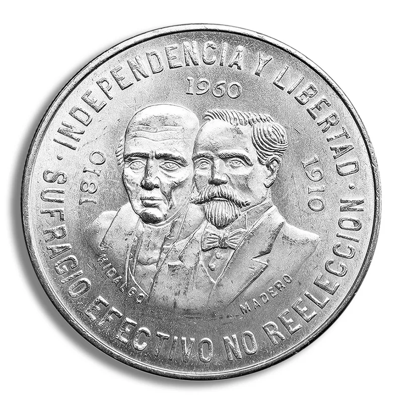1960 Mexico 10 Pesos 150th Anniversary Silver Coin (Avg Circ) — Silver bullion from Standard Bullion