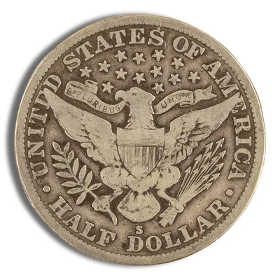 <body> FV 90% Silver Barber Half Dollars - F — reverse view