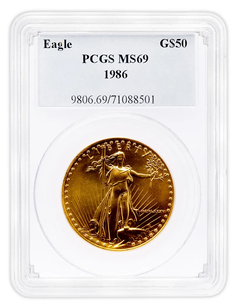 1986 1 oz Gold Eagle $50 PCGS MS69 — Gold bullion from Standard Bullion