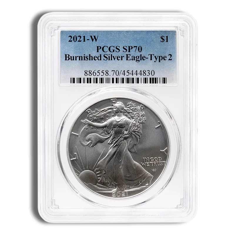 2021-W Burnished Silver Eagle PCGS SP70 (Type 2) — Silver bullion from Standard Bullion